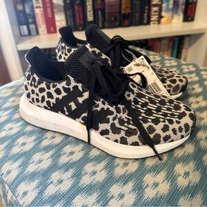 Adidas Black and White Leopard Print Sneakers